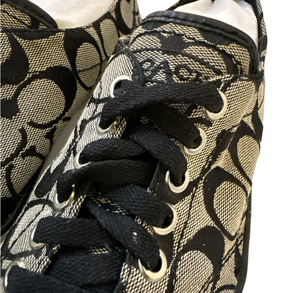 COACH Gray / Black Monogram Canvas Sneakers - Picture 5 of 7